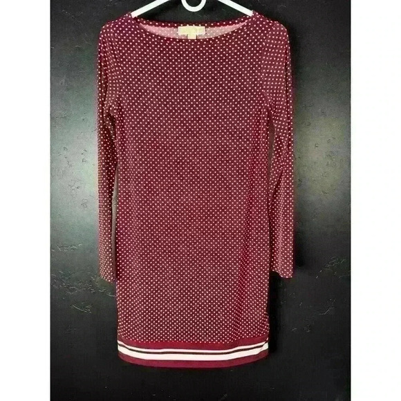 Michael Michael Kors Women's XS Maroon Polka Dot Dress with Striped Hem - Picture 1 of 5